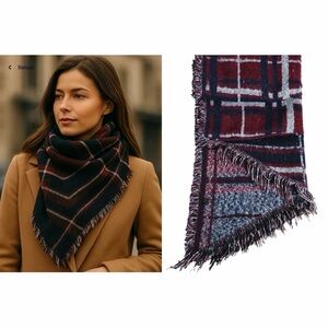 NWT Belle Dame pashmina scarf warm blue red plaid check soft cozy fall winter